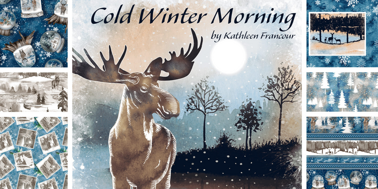 Cold Winter Morning, Moose Cotton Fabric by Kathleen Francour
