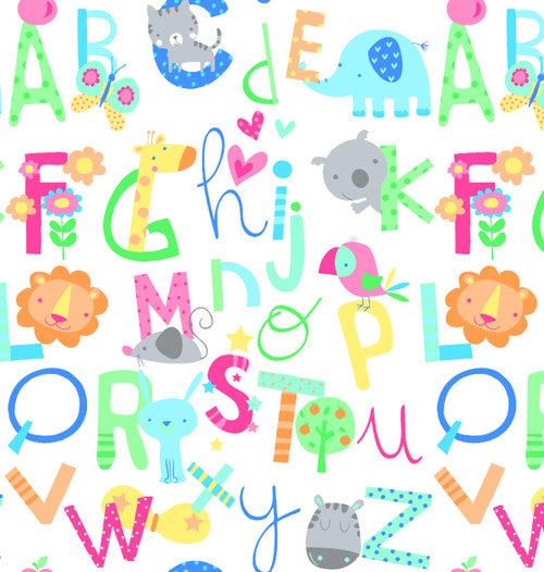 Alphabets & Animals Comfy baby flannel fabric by the yard