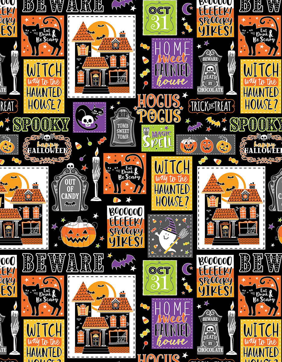Glow-o-ween pre-cut 10" quilt squares from Benartex, Glow in the Dark Halloween Fabric