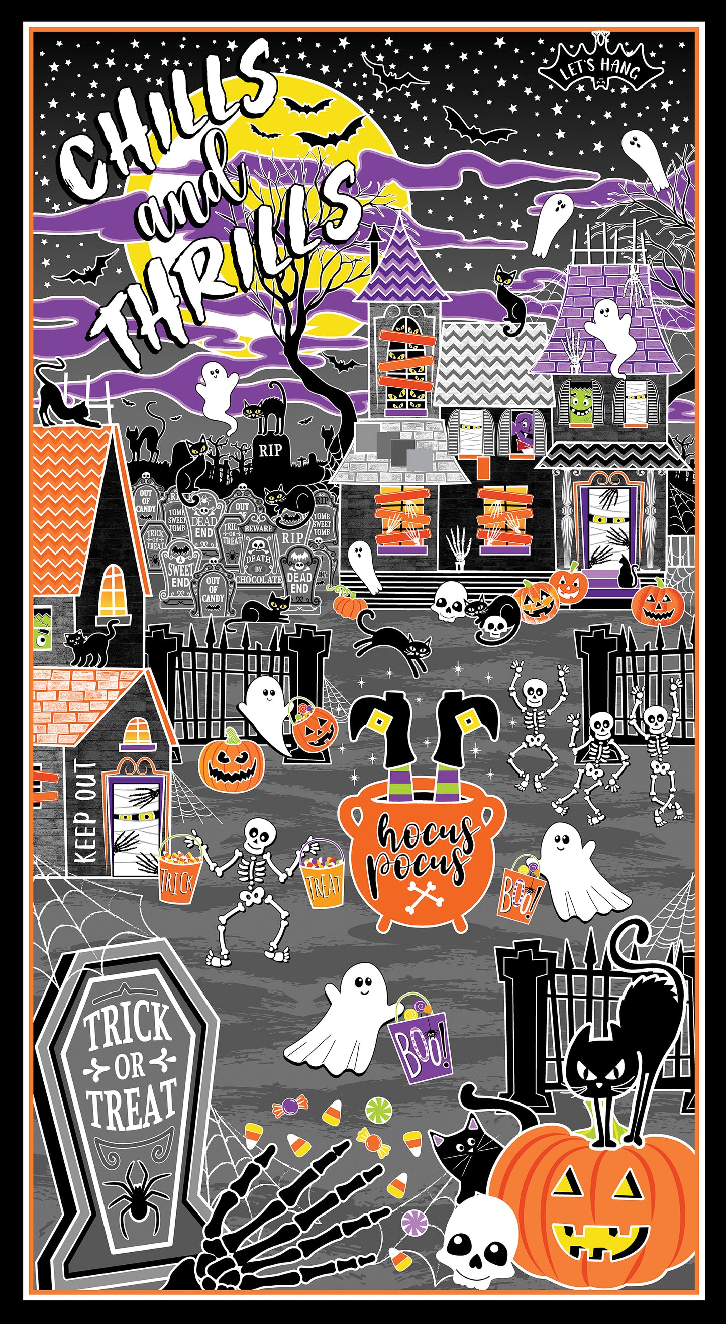 Spookyville Chills & Thrills Glow in the Dark Halloween Cotton Fabric QUILT KIT