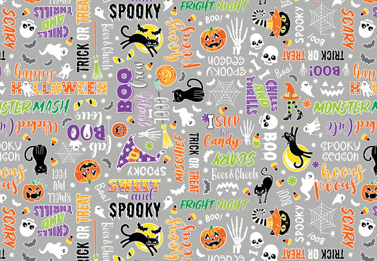 Monster Mash Gray Chills & Thrills Cotton Fabric by the Yard