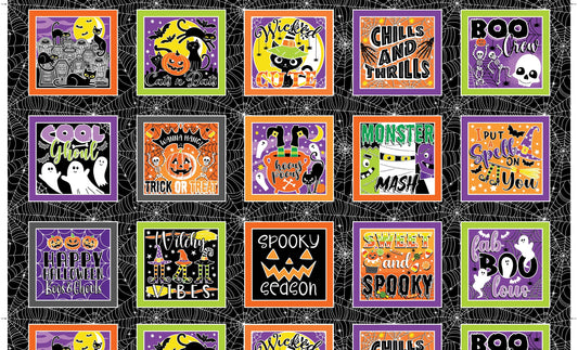 Halloween Treats on Black  -  Chills & Thrills Cupcake Cotton Fabric by the Yard