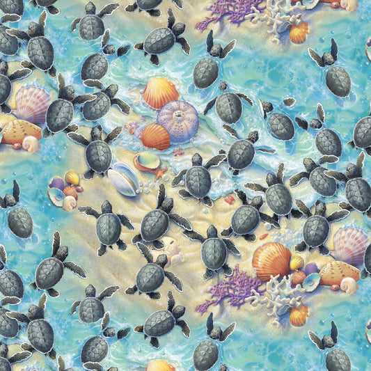 Multi Shells Race To Safety # 1610E-MULTI Beach Shells fabric by the yard