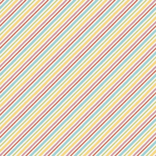 Sweet Little Pleasures Bias Stripes on cream - Fabric by the Yard
