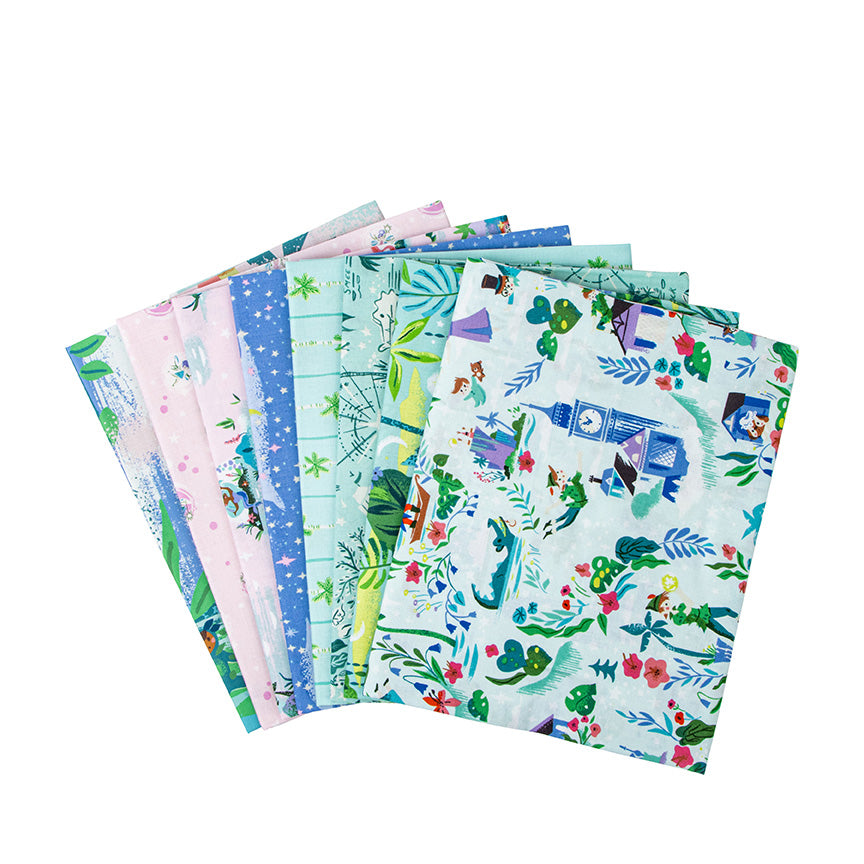 Forever Neverland Peter Pan Full Yard Bundle 8 pcs (Mist) with Neverland Panel by Jill Howarth