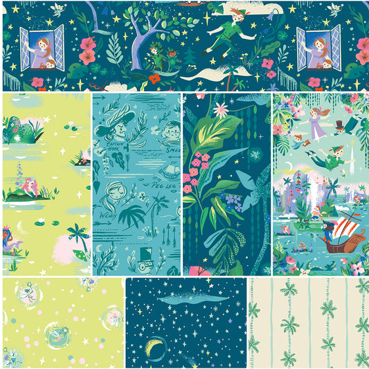 Forever Neverland Peter Pan Full Yard Bundle 8 pcs (Night) with Neverland Panel by Jill Howarth