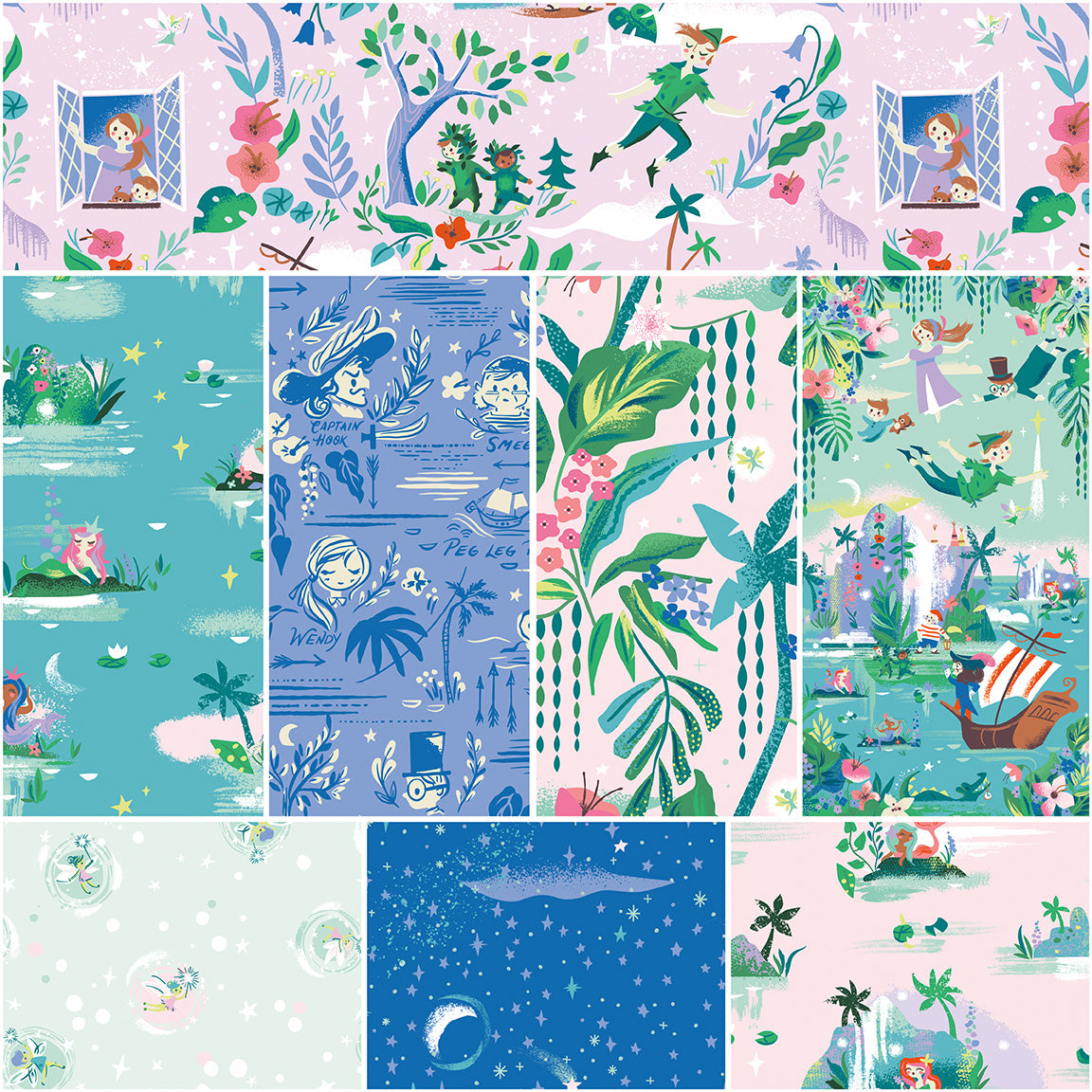Forever Neverland Peter Pan Full Yard Bundle 8 pcs (Princess) with Neverland Panel by Jill Howarth