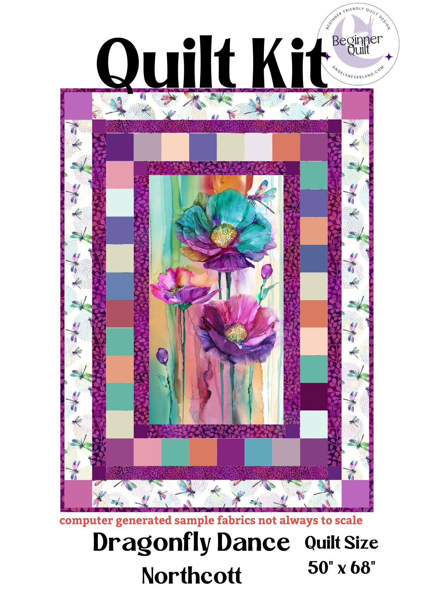 Dragonfly Dance Panel & PRECUTS with Dragonfly Border - DIY Beginner Quilt Kit - Picture This Pattern