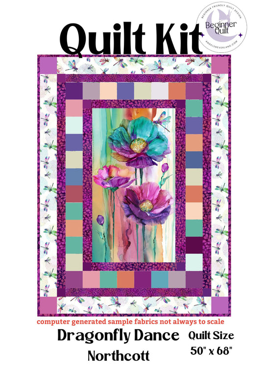 Dragonfly Dance Panel & PRECUTS with Dragonfly Border - DIY Beginner Quilt Kit - Picture This Pattern