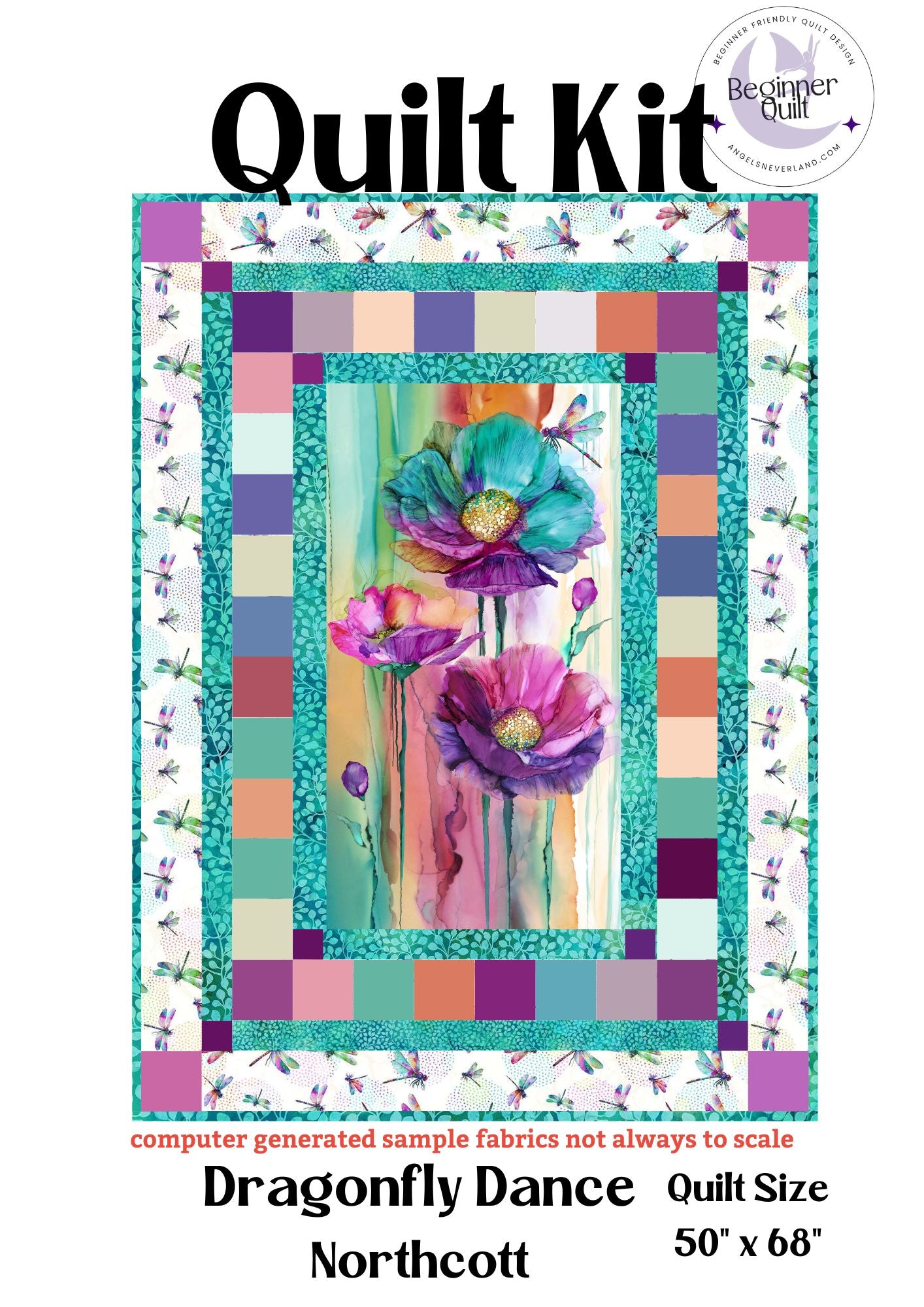Dragonfly Dance Panel & PRECUTS with Dragonfly Border - DIY Beginner Quilt Kit - Picture This Pattern