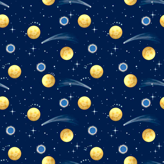 Night Sky - Total Eclipse Cotton Fabric by the Yard - Celestial Collection