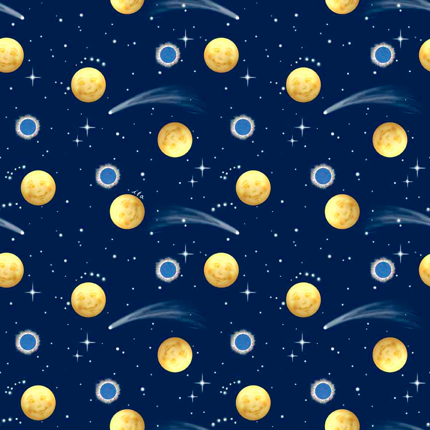 Night Sky - Total Eclipse Cotton Fabric by the Yard - Celestial Collection