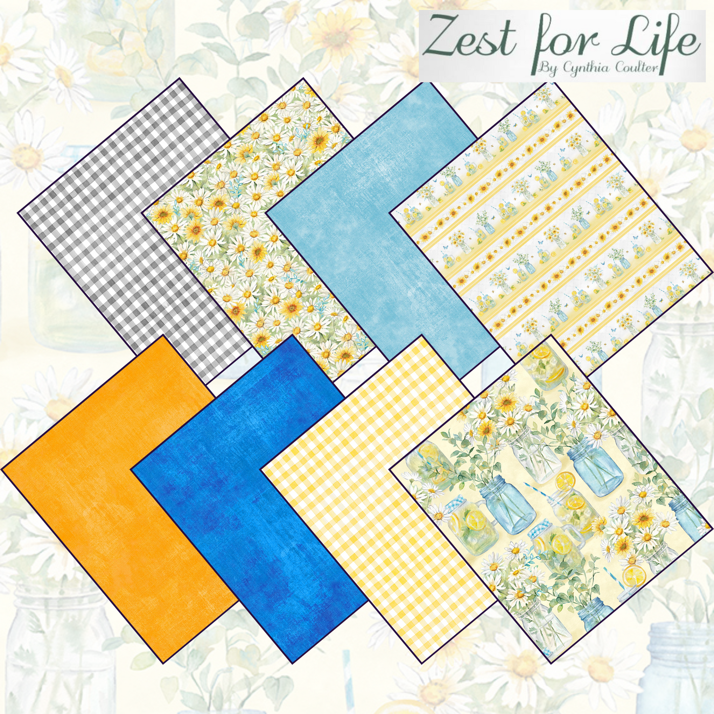 Zest for Life Yellow Mason Jars Cotton Fabric by the Yard