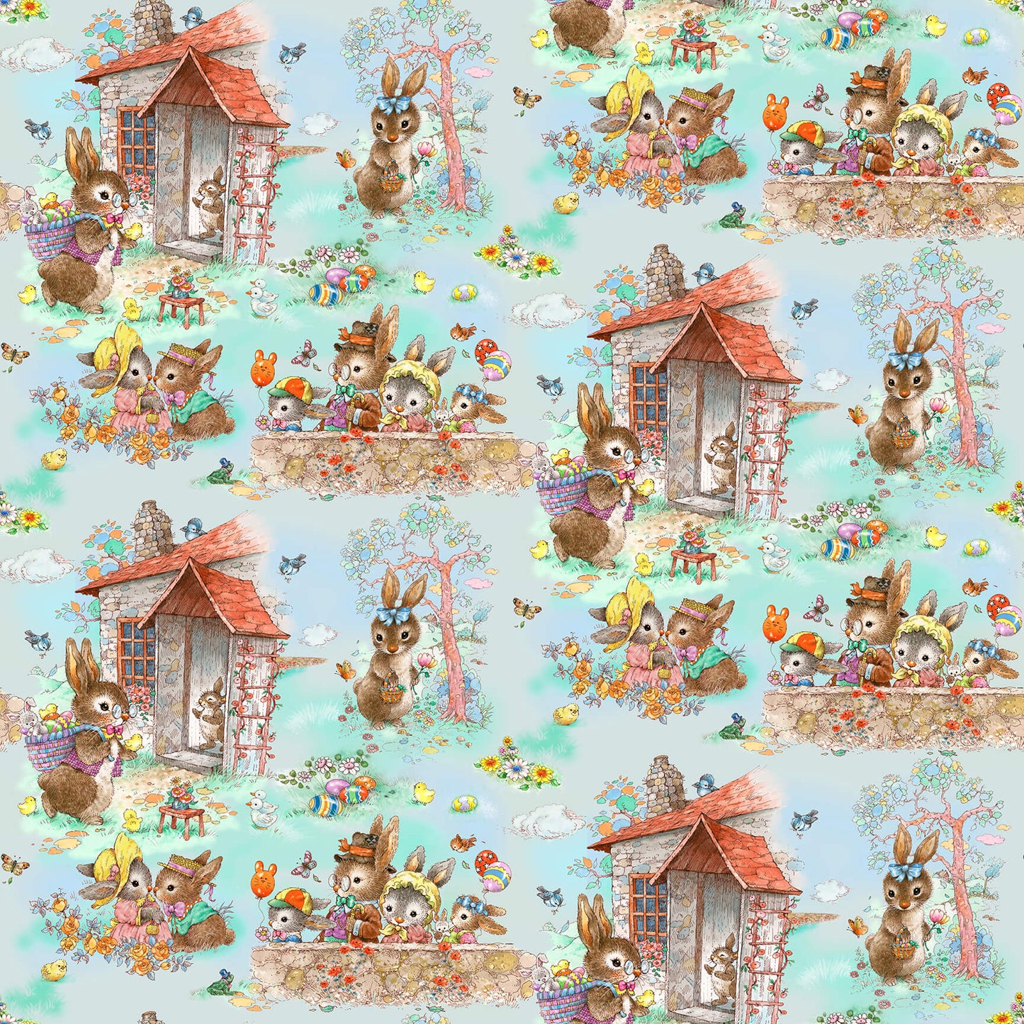 Hoppy Hunting & Bunny Tails Easter Cotton Fabric by the Yard