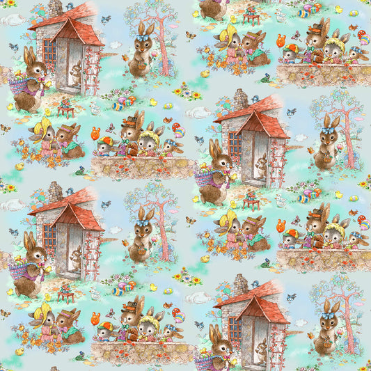 Hoppy Hunting & Bunny Tails Easter Cotton Fabric by the Yard
