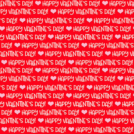 Gnomie Love Gnome Valentine's Day Fabric -  Valentine Words on Red - Cotton Fabric by the Yard