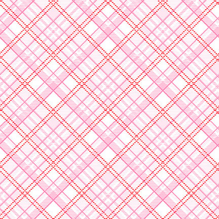 Gnomie Love Gnome Valentine's Day Fabric -  Bias Plaid - Cotton Fabric by the Yard