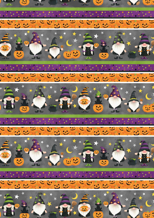 Gnomes Night Out Border Stripe Halloween Fabric by the yard HTF OOP