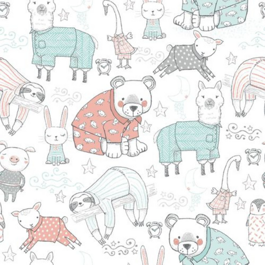 Animals in PJs Comfy baby flannel fabric by the yard