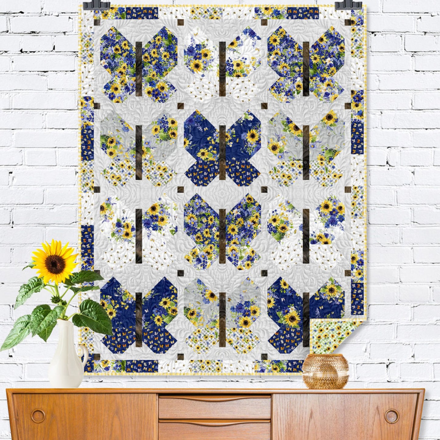Sunflower Bouquets Butterfly Town QUILT KIT approximate finished size 44" x57"