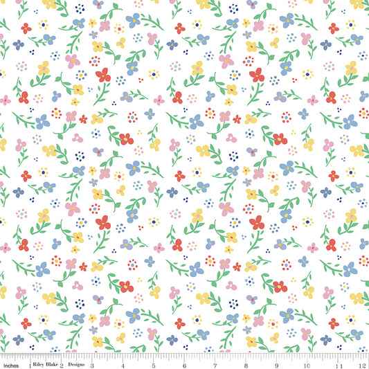 Always in Season Small Floral White Fabric Yardage