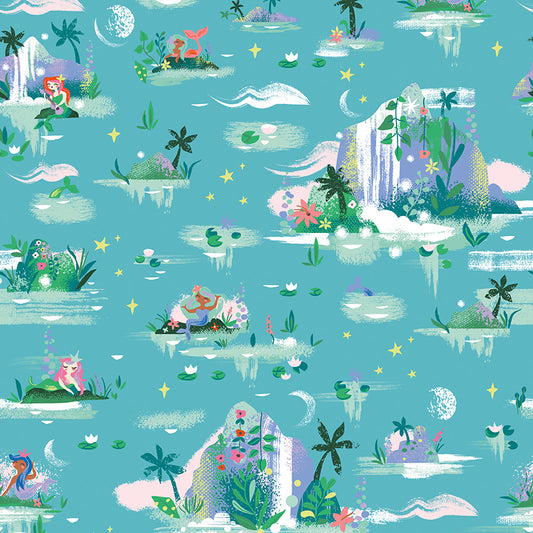 Forever Neverland Mermaid Lagoon Peacock (C15901-PEACOCK) Cotton Fabric by the Yard