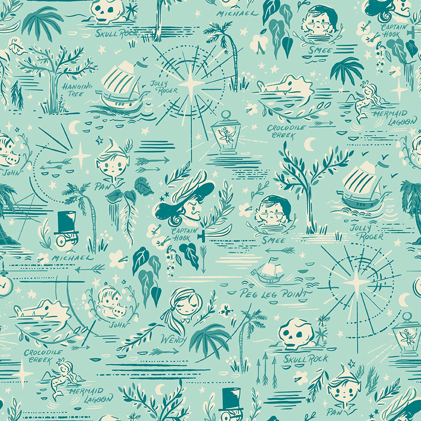 Forever Neverland Peter Pan Full Yard Bundle 8 pcs (Mist) with Neverland Panel by Jill Howarth