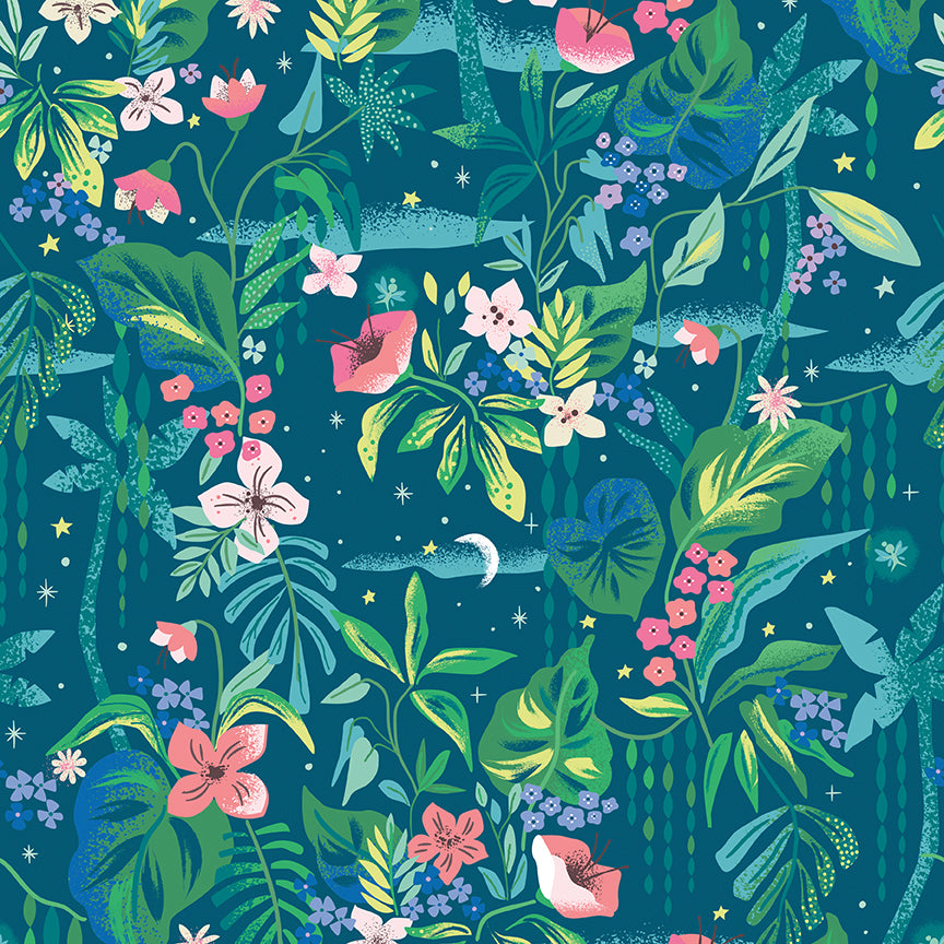 Forever Neverland Tropical Floral Night (C15903-NIGHT) Cotton Fabric by the Yard