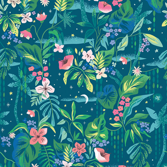 Forever Neverland Tropical Floral Night (C15903-NIGHT) Cotton Fabric by the Yard