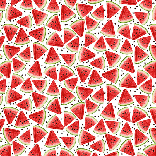 Watermelon Slices on White Cotton Fabric by the Yard - Watermelon Party Collection