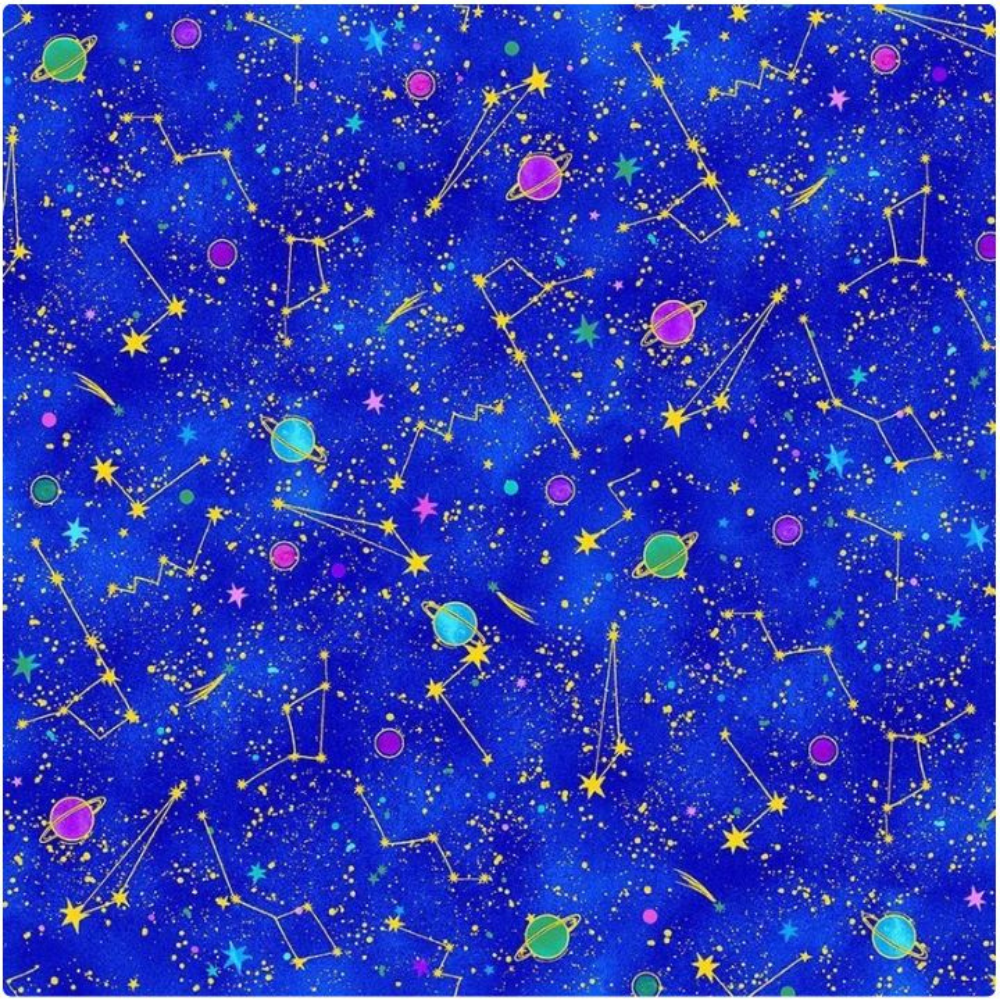 Cosmos Blue Space Galaxy Constellations Celestial Cotton Fabric