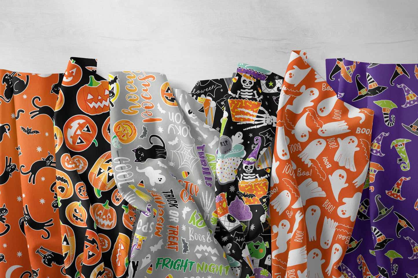 Halloween Treats on Black  -  Chills & Thrills Cupcake Cotton Fabric by the Yard