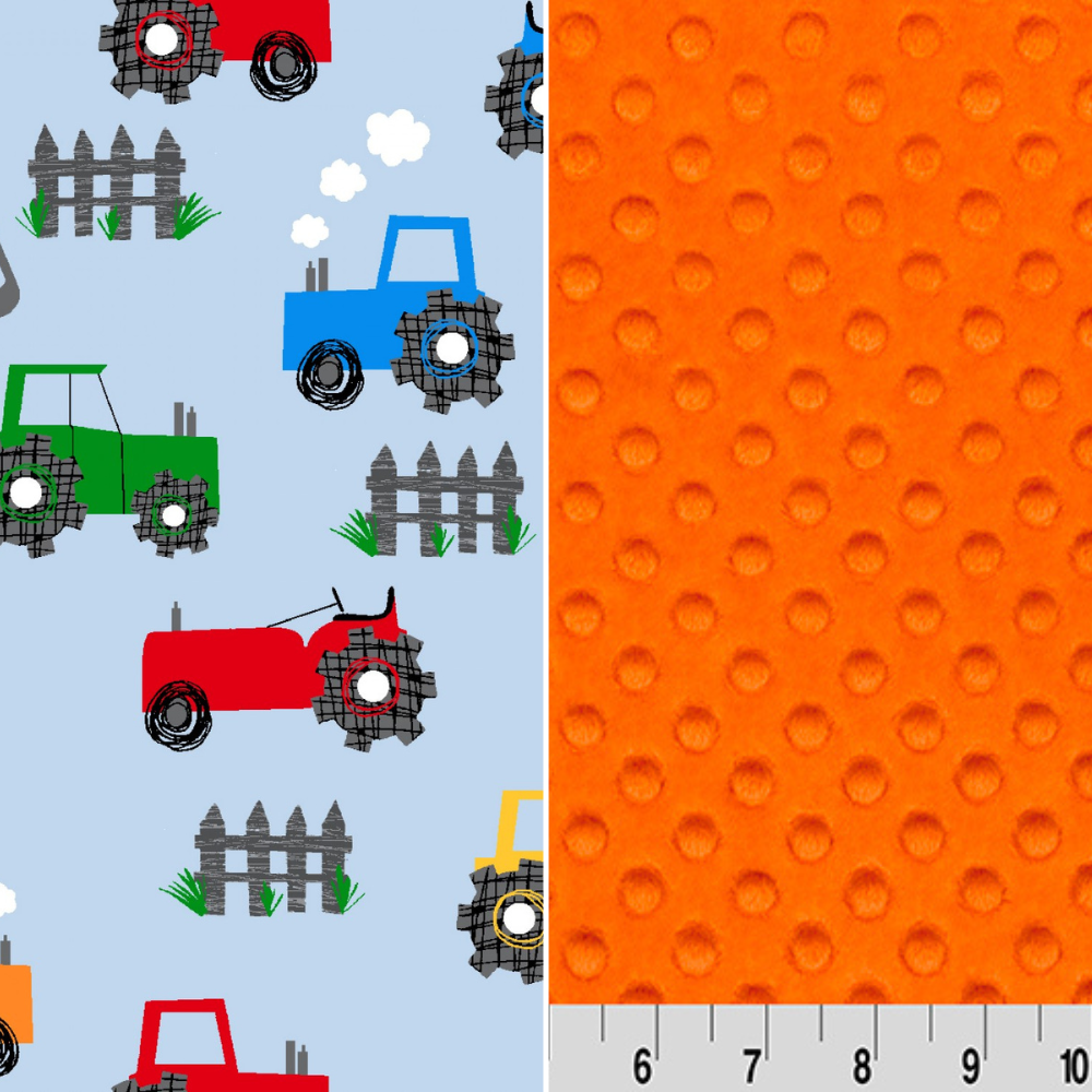 Personalized Baby Gift - Custom Tractor Flannel and Cuddle Minky Crib Blanket
