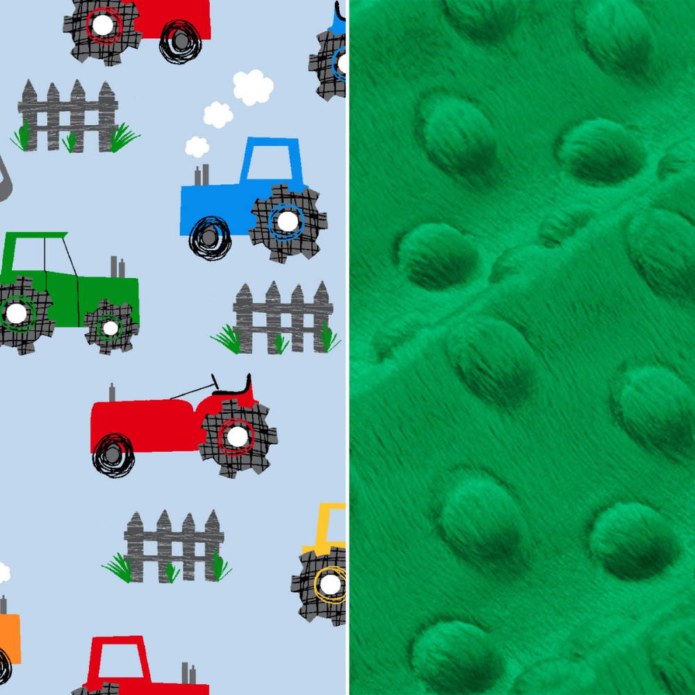 Personalized Baby Gift - Custom Tractor Flannel and Cuddle Minky Crib Blanket