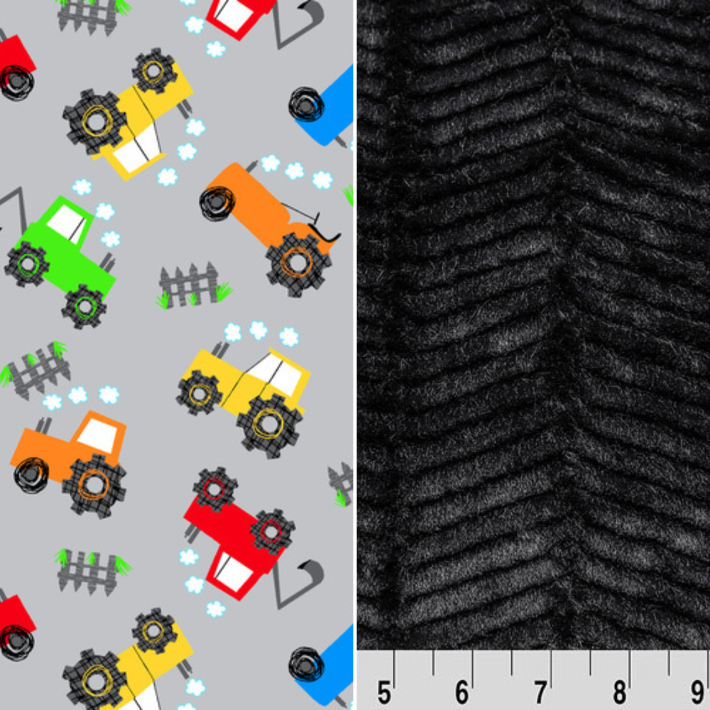Personalized Baby Gift - Custom Tractor Flannel and Cuddle Minky Crib Blanket