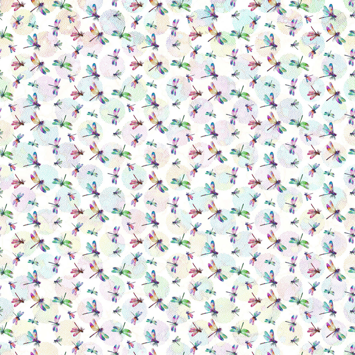 Dragonfly Dance White Multi - Dragonfly Fabric by the Yard - DP27504-10