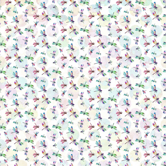 Dragonfly Dance White Multi - Dragonfly Fabric by the Yard - DP27504-10