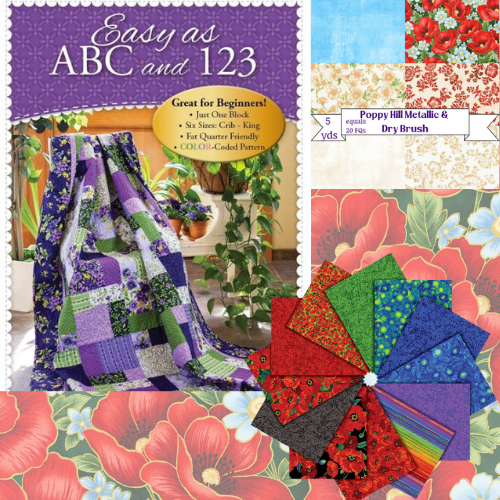 Easy as ABC and 123 Quilt - Poppy Dreams & Poppy Hill Beginner Queen Size Quilt Kit