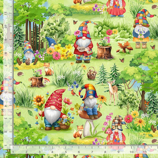 Hippie Gnomes Garden - Green Fabric by the Yard