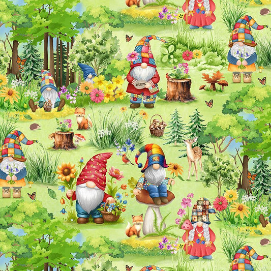 Hippie Gnomes Garden - Green Fabric by the Yard