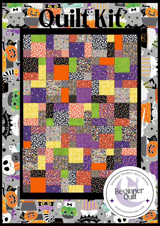Halloween Beginner Quilt Kit - Chills & Thrills Glow in the Dark Halloween Cotton Fabric ABC & 123 Pattern