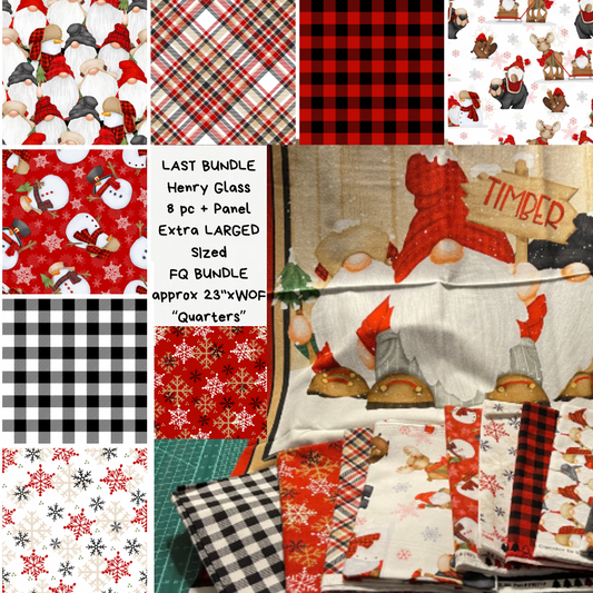 Flannel Gnomies from Henry Glass, Extra Large Sized FQ Fabric Bundle w/Panel, discontinued OOP