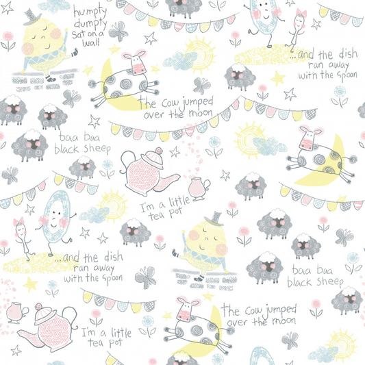 Nursery Rhyme - Hey Diddle Diddle - Comfy baby flannel fabric by the yard