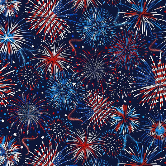 Stars & Stripes USA Flag Fireworks Cotton Fabric by the Yard