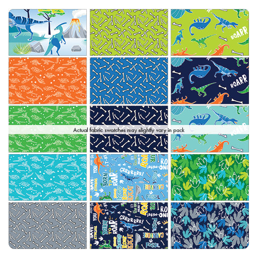 Glow-o-saurus STRIP-PIES pre-cut 2.5 inch stripes - Dinosaurs Glow in the Dark Fabric