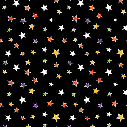 Glowing Stars Black Glow-O-Ween Halloween Cotton Fabric by the Yard
