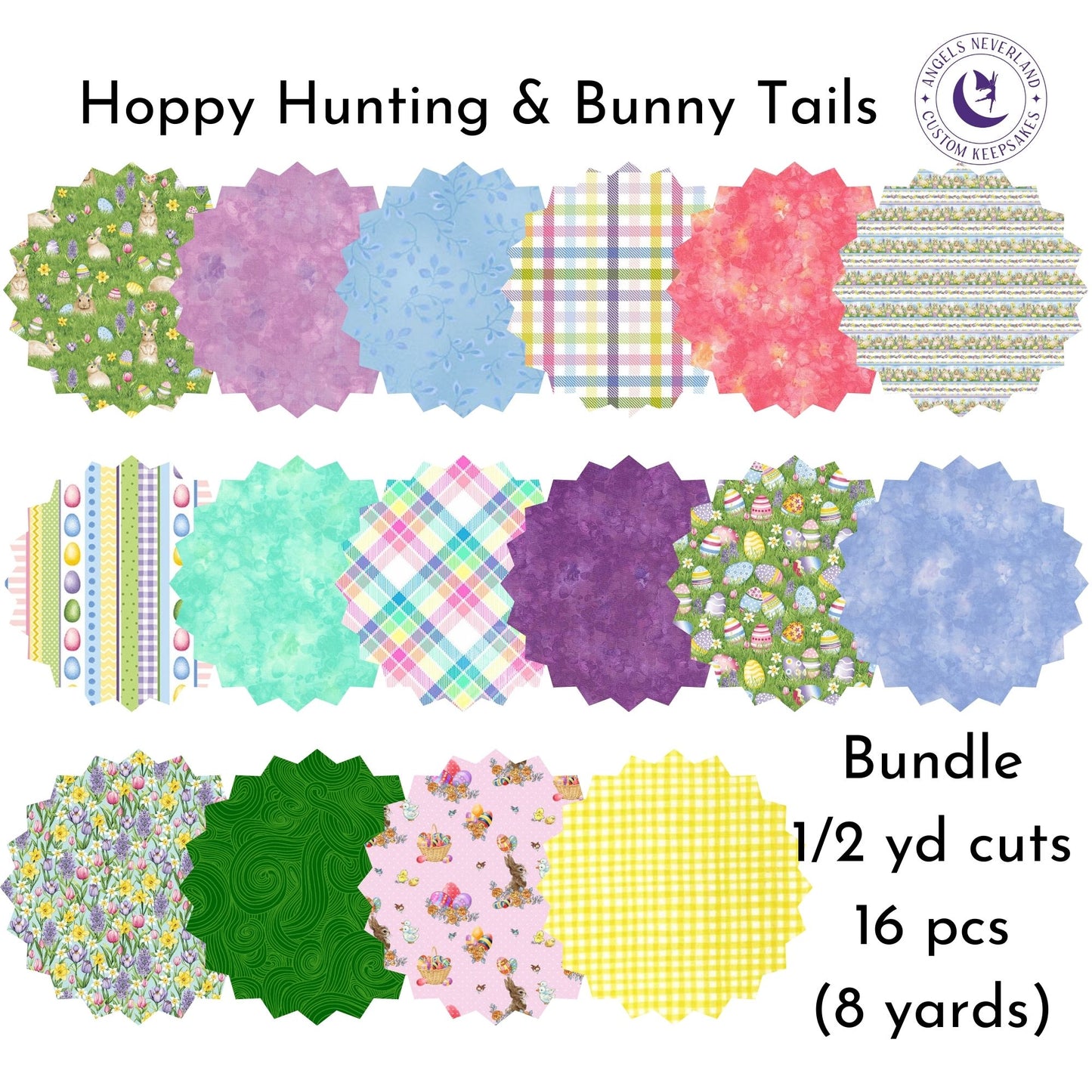 Hoppy Hunting 1/2 yard Bundle (16 pcs) of Easter Egg & Easter Bunny Fabric