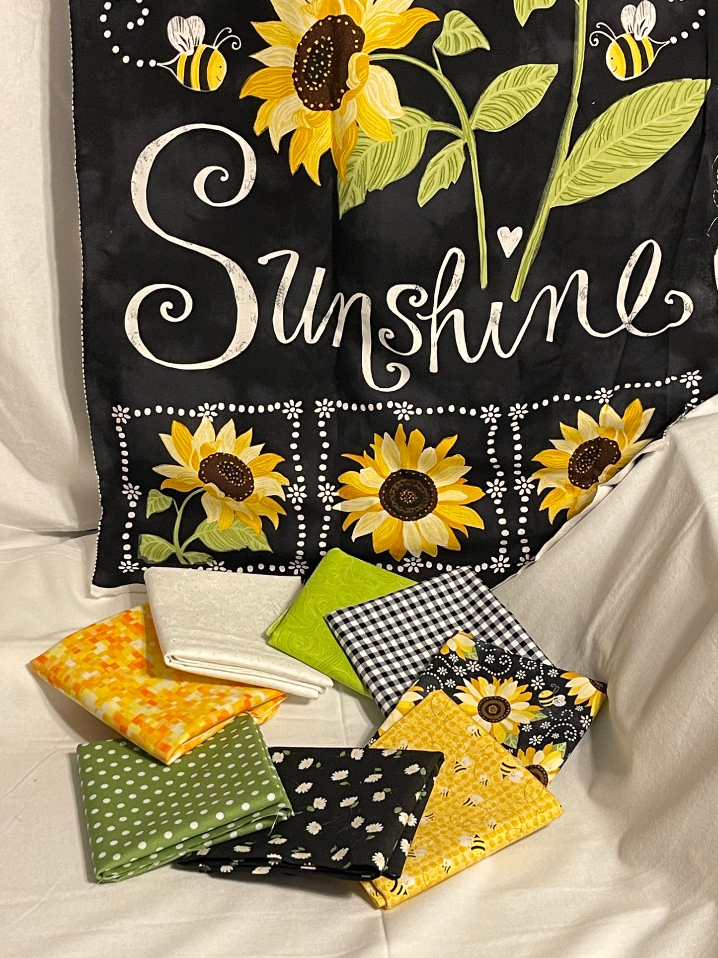 You are my Sunshine Fabric Fat Quarter Bundle, BeeLoved Fabric, Sunflower Panel & 8 FQs, Gail Cadden, Honeybee Fabric, Sunflower fabric
