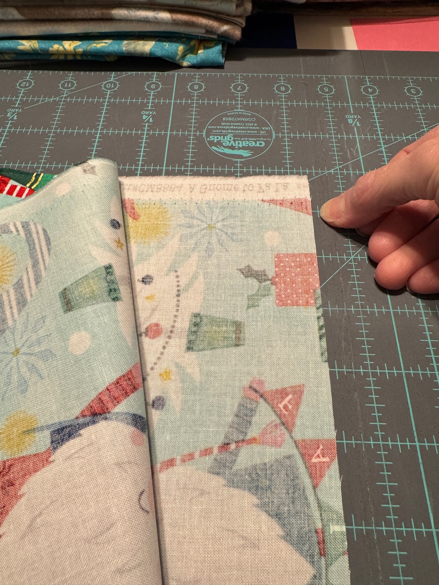 Gnome Cotton Fabric by the yard - Large Remnants - A Gnome to Fa La Collection Aqua Gnomes