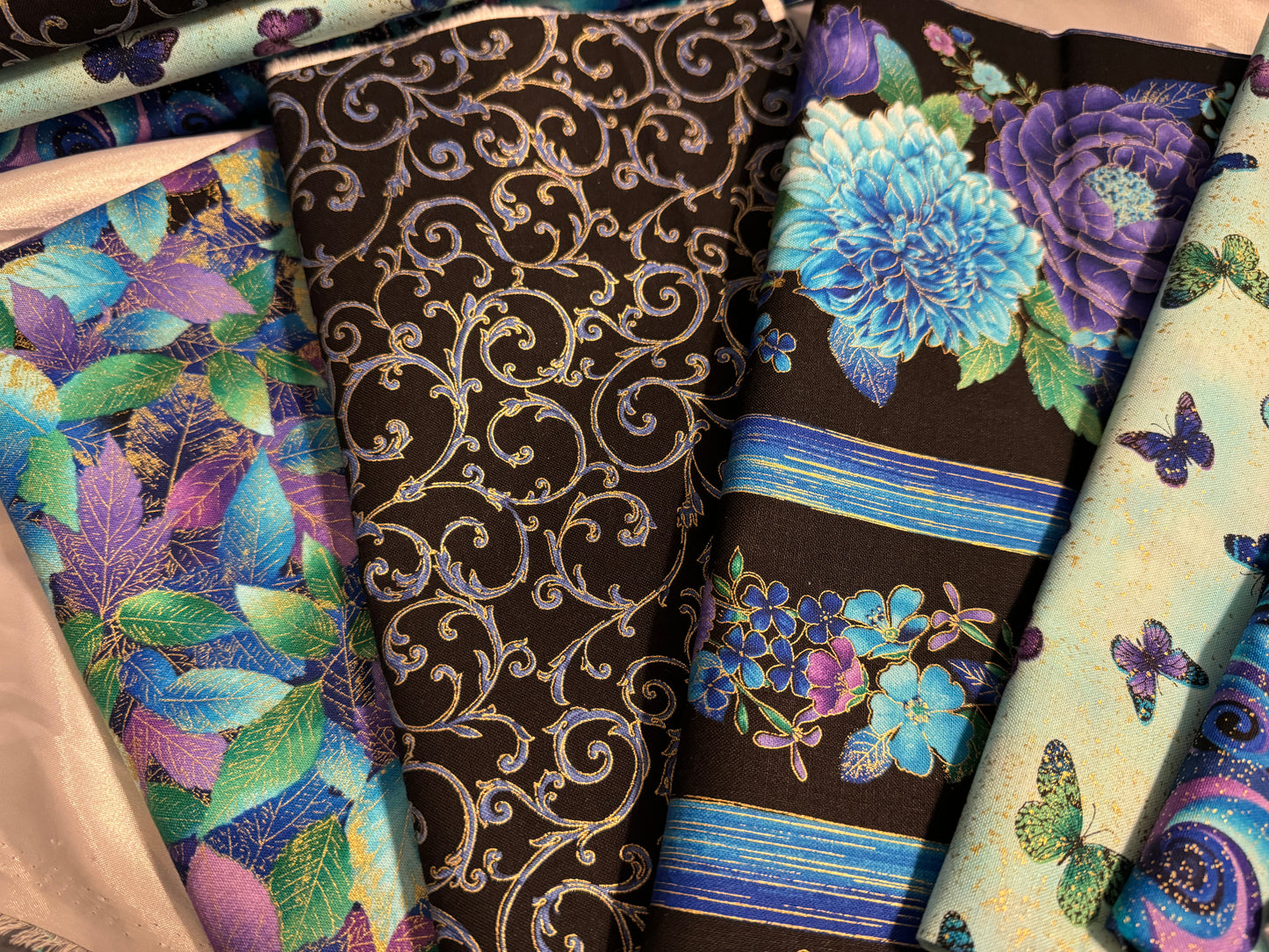 Fleur Butterflies Utopia Metallic Scrolls by Chong-A-Hwang Cotton Fabric by the Yard